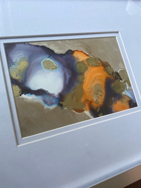 11.5x14.5 matted & framed original alcohol ink by Dawn Lensing