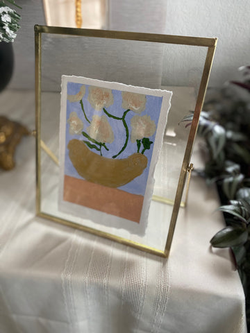 Original floral abstact framed in gold floater frame