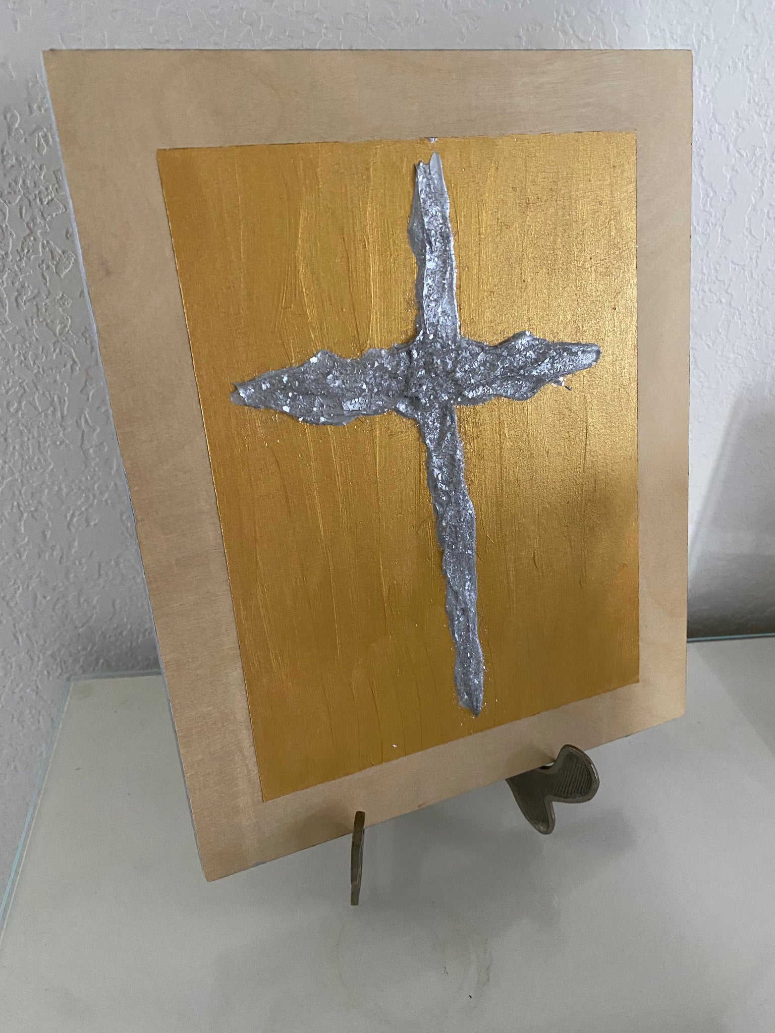 Original acrylic cross on wooden panel