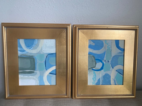 Pair of 8x10 abstract acrylic originals framed to 14x16 by Dawn Lensing