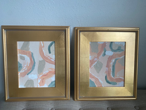 Pair of 8x10 abstract acrylic originals framed to 14x16 by Dawn Lensing