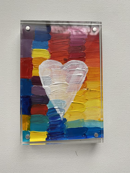 Original acrylic heart framed by Dawn Lensing
